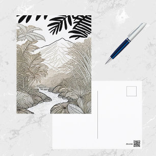 Botanical Black Rainforest Line Drawing Postcard
