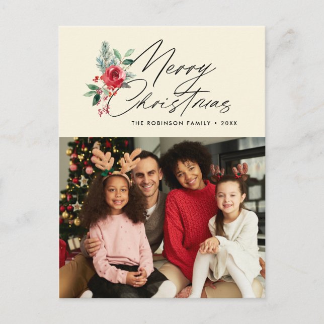 botanical black script christmas holiday card (Front)