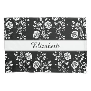 Botanical Black & White Floral Flowers Pattern Pillowcase