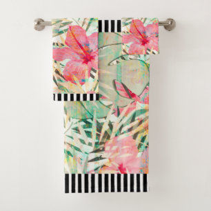 Botanical Black & White Striped Towel Set