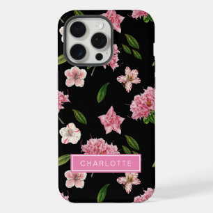 Botanical Black with Pink Flowers  iPhone 15 Pro Max Case