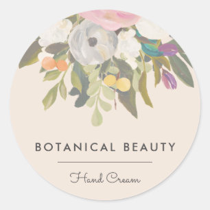 Botanical Bliss Elegant Floral   Cream Muted Classic Round Sticker