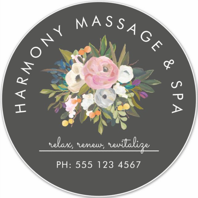 Botanical Bliss Elegant Floral Curved Text | Black (Front)