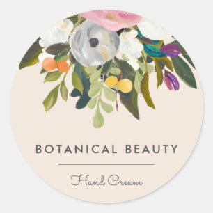 Botanical Bliss Elegant Modern Floral Cream Classic Round Sticker