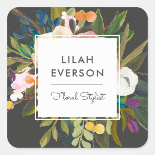 Botanical Bliss Floral Business Labels   Black