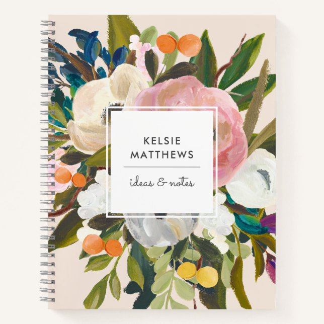 Botanical Bliss Pretty Painted Floral | Cream Notebook (Front)