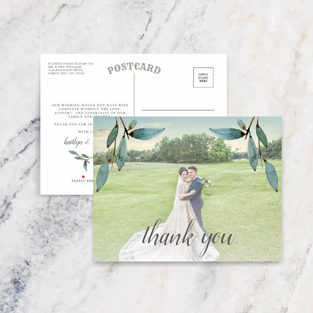Botanical Bliss Wedding Photo Thank You Announcement Postcard (Creator Uploaded)