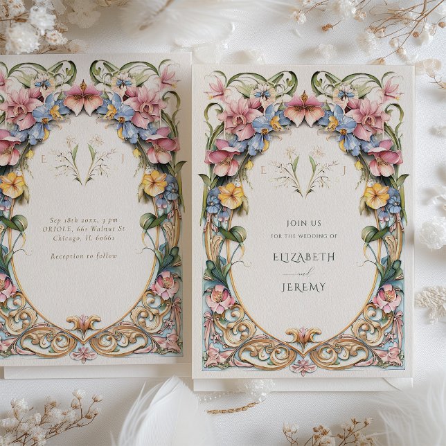 Botanical Bliss Wildflowers Art Nouveau Wedding Invitation (Creator Uploaded)