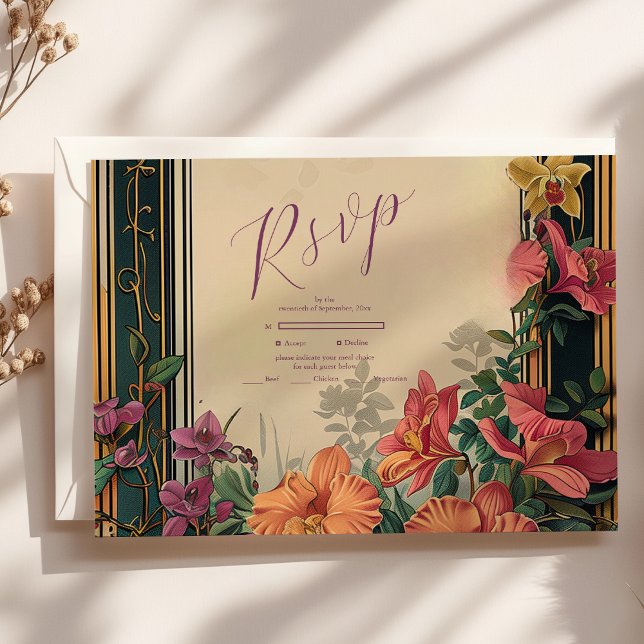 Botanical Bliss Wildflowers Art Nouveau Wedding RSVP Card (Creator Uploaded)