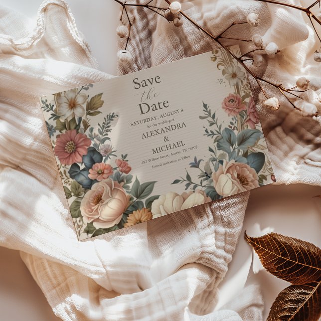 Botanical Bliss Wildflowers Art Nouveau Wedding Save The Date (Creator Uploaded)