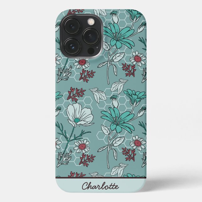 Botanical bloom floral pattern personalised name iPhone case (Back)