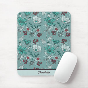 Botanical bloom floral pattern personalised name mouse mat