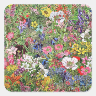 Botanical Bloom Nature Wildflower Square Sticker
