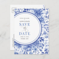 Botanical Blue Chinoiserie Wedding Save the Date