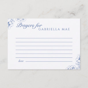 Botanical Blue Floral Baptism Prayer Advice Card