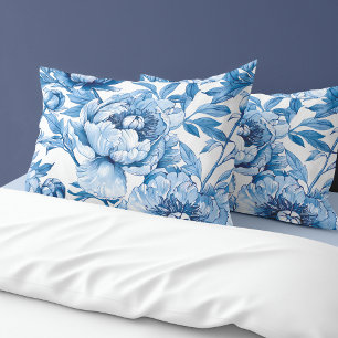 Botanical Blue Floral Delicate Porcelain Flower Pillowcase