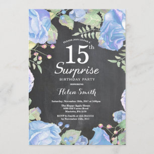 Botanical Blue Floral Surprise 15th Birthday Invitation