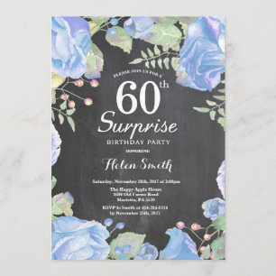 Botanical Blue Floral Surprise 60th Birthday Invitation