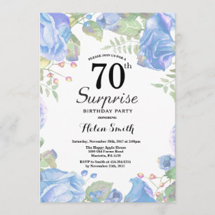 Botanical Blue Floral Surprise 70th Birthday Invitation