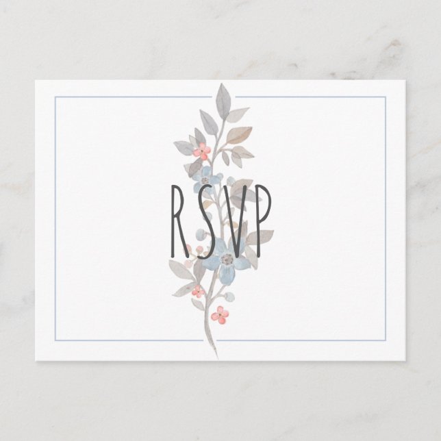 Botanical Blue Floral Wedding RSVP Postcard (Front)