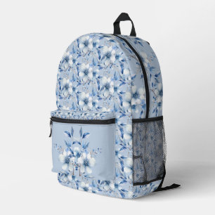 Botanical Blue Flower Printed Backpack Cut Sew Bag