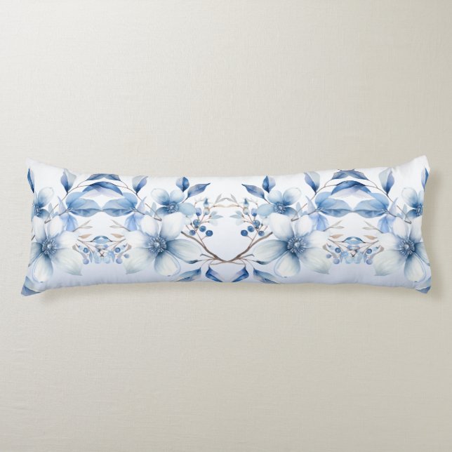 Botanical Blue Flowers Body Pillow (Front)