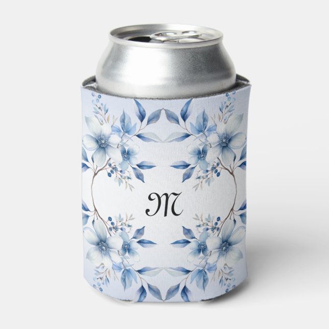 Botanical Blue Flowers Can Cooler (Can Front)