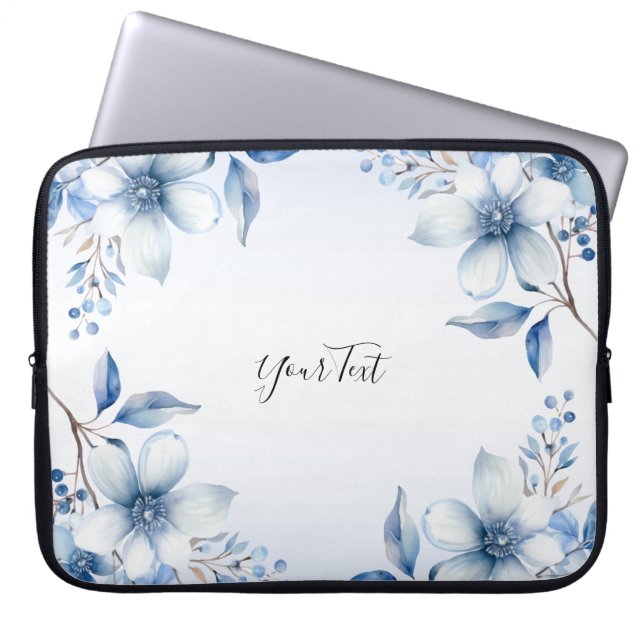 Botanical Blue Flowers Laptop Sleeve (Front)