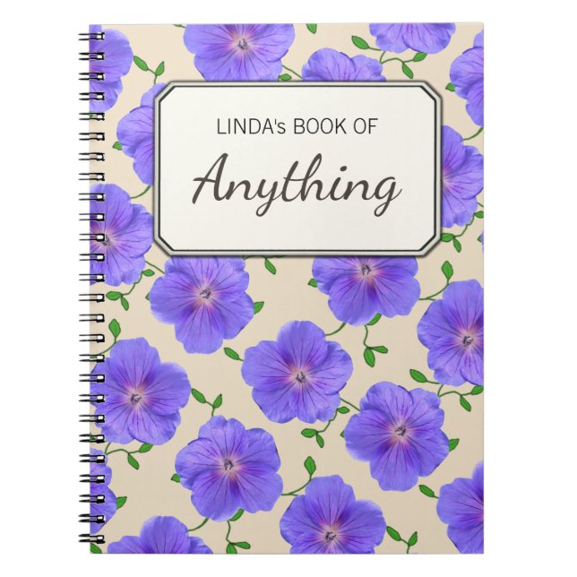 Botanical Blue Flowers on any Colour Personalised Notebook (Front)