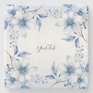 Botanical Blue Flowers Stone Coaster