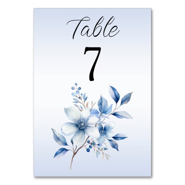 Botanical Blue Flowers Table Number (Back)