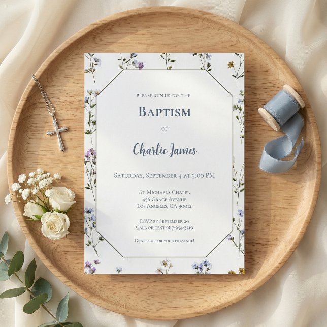 Botanical Blue Green Baptism Invitation (Creator Uploaded)
