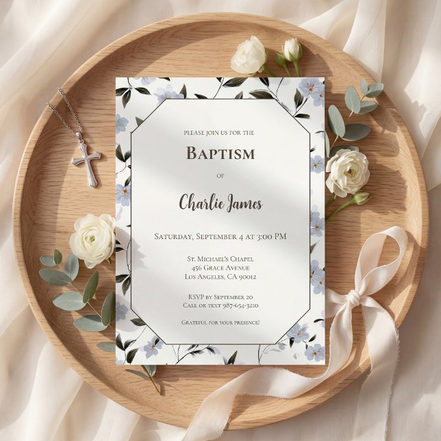 Botanical Blue Green Baptism Invitation (Creator Uploaded)