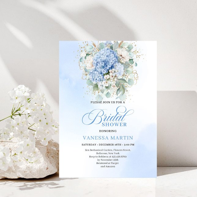 Botanical Blue Hydrangea Eucalyptus Shower Invitat Invitation (Botanical Blue Hydrangea Eucalyptus Shower Invitation)