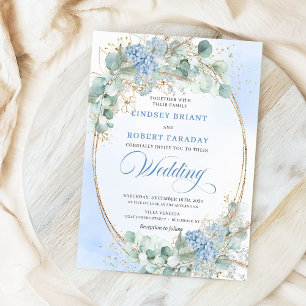 Botanical Blue Hydrangea Wheat Elegant Wedding  Invitation