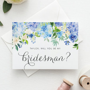 Botanical Blue Hydrangea Will You Be My Bridesmaid Invitation Postcard