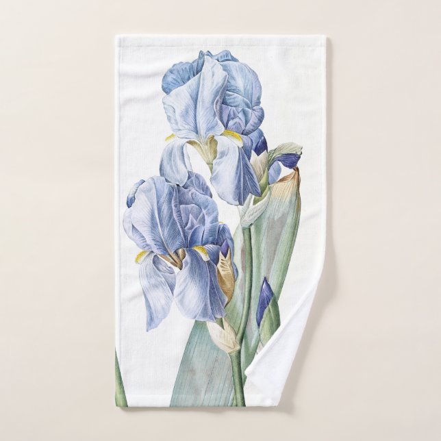 Botanical Blue Iris Flowers Art Bath Towel Set (Hand Towel)