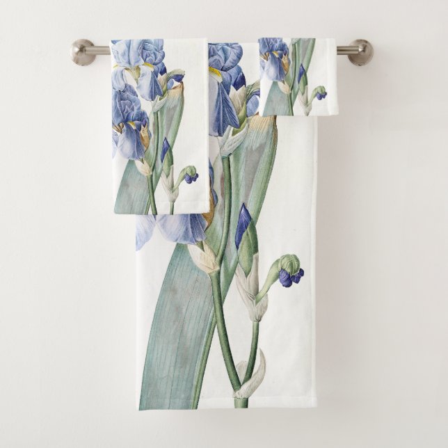 Botanical Blue Iris Flowers Redoute Bath Towel Set (Insitu)