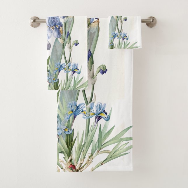Botanical Blue Iris Flowers Redoute Bath Towel Set (Insitu)