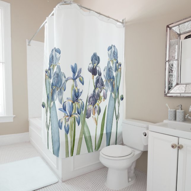 Botanical Blue Iris Flowers Redoute Shower Curtain (In Situ)