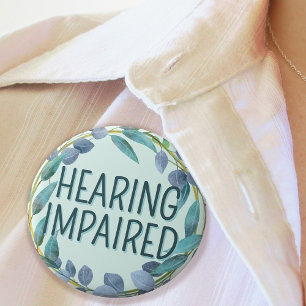Botanical Blue Leaves Hearing Impaired 3 Cm Round Badge
