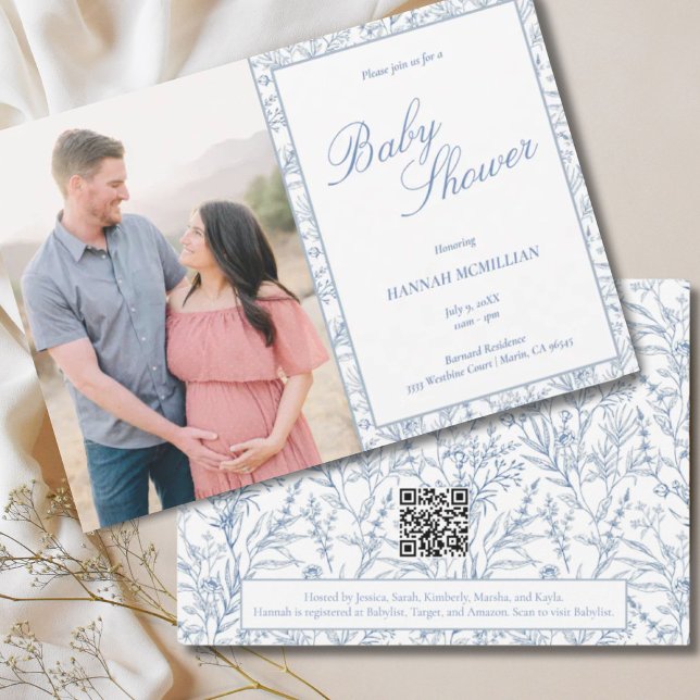 Botanical Blue Line Drawn Baby Shower Invitation (Botanical Blue Line Drawn Baby Shower Invitation
)