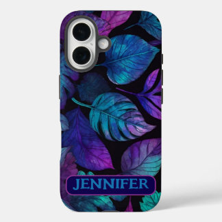 Botanical Blue Pink Leaf Watercolor Art iPhone 16 Case