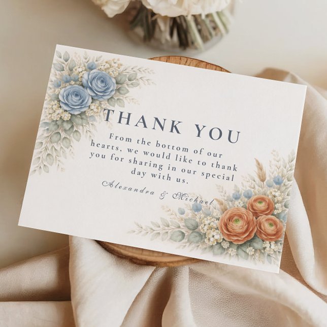 Botanical Blue Rose Wedding Thank You Card (Creator Uploaded)