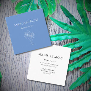 Botanical Blue Tropical Foliage Palm Trees Square Business Card