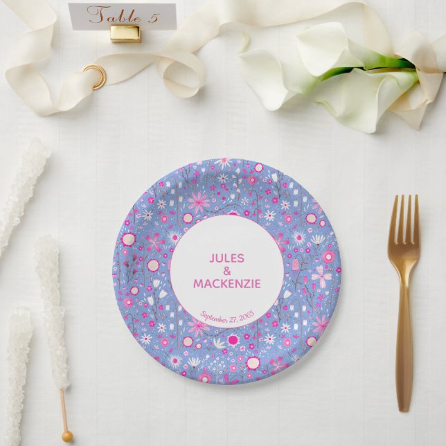 Botanical Blue Wildflower Floral Pattern Paper Plate (Wedding)