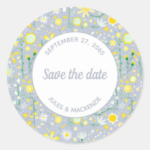Botanical Blue Wildflower Floral Save the Date Classic Round Sticker
