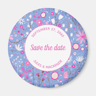 Botanical Blue Wildflower Floral Save the Date Magnet
