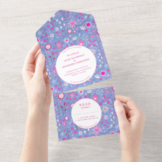 Botanical Blue Wildflower Floral Wedding All In One Invitation