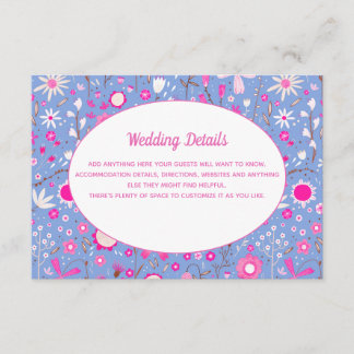Botanical Blue Wildflower Floral Wedding Details Enclosure Card